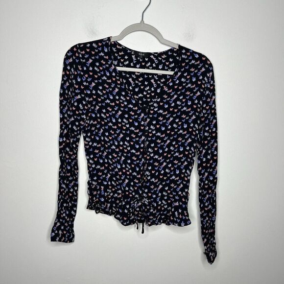 Rails Top Womens Small Beaux Mariposa Butterfly Print Ruffle Waist Blouse Boho - Picture 9 of 16